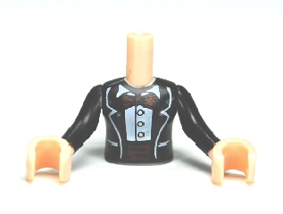Torso Mini Doll Girl Black Jacket Formal with Bow Tie and Cummerbund Pattern, Light Nougat Arms with Hands with Black Sleeves
