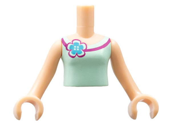 Torso Mini Doll Girl Light Aqua Vest Top with Flower Pattern, Light Nougat Arms with Hands