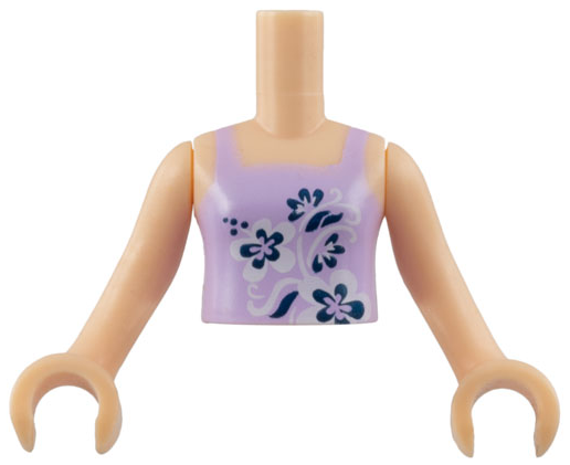 Torso Mini Doll Girl Lavender Vest Top with Black and White Flowers Pattern, Light Nougat Arms with Hands