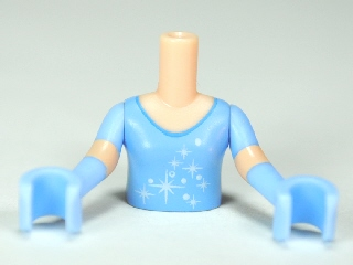 Torso Mini Doll Girl Bright Light Blue Top with Stars Pattern, Light Nougat Arms with Hands with Bright Light Blue Short Sleeves and Gloves