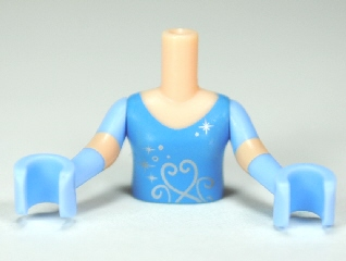 Torso Mini Doll Girl Medium Blue Top with Stars, Scrolls Pattern, Light Nougat Arms with Hands with Bright Light Blue Short Sleeves and Gloves