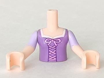 Torso Mini Doll Girl Medium Lavender Top with Bright Pink Lacing and Bow Pattern, Light Nougat Arms with Hands with Lavender Short Sleeves