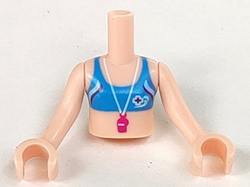 Torso Mini Doll Girl Blue Bikini Top With Whistle Pattern, Light Nougat Arms with Hands