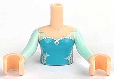 Torso Mini Doll Girl Medium Azure Top with Silver Icons Pattern, Light Nougat Arms with Hands with Light Aqua Sleeves