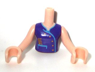 Torso Mini Doll Girl Dark Purple Vest Top with Yellow Buttons and Comb Pattern, Light Nougat Arms with Hands