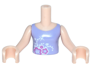 Torso Mini Doll Girl Lavender Top with Dark Pink and White Flowers Pattern, Light Nougat Arms with Hands
