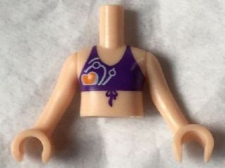 Torso Mini Doll Girl Dark Purple Bikini Top with Orange Heart Pattern, Light Nougat Arms with Hands