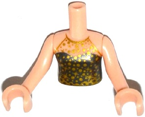 Torso Mini Doll Girl Pearl Dark Gray Halter Top with Gold Trim, Spots and Stars Pattern, Light Nougat Arms with Hands