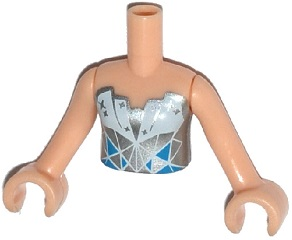 Torso Mini Doll Girl Silver and White Strapless Top with Stars and Blue Triangles Pattern, Light Nougat Arms with Hands