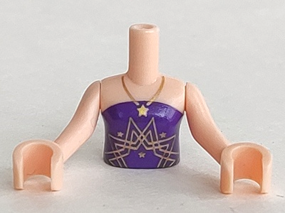Torso Mini Doll Girl Dark Purple Strapless Top with Gold Necklace and Star Pattern, Light Nougat Arms with Hands