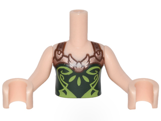 Torso Mini Doll Girl Dark Green Halter Top with Copper Straps and Lime Pattern, Light Nougat Arms with Hands
