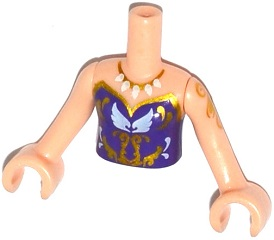 Torso Mini Doll Girl Dark Purple Strapless Top with Wings, Gold Trim and Necklace Pattern, Light Nougat Arms with Hands with Gold Tattoo