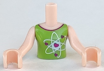 Torso Mini Doll Girl Lime Top with Heart Electron Orbitals Pattern, Light Nougat Arms with Hands