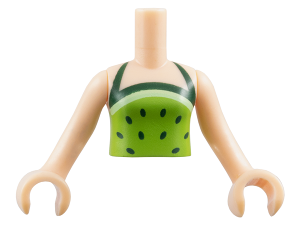 Torso Mini Doll Girl Lime Halter Top with Dark Green Straps and Dots Pattern, Light Nougat Arms with Hands