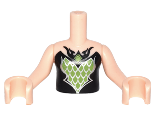 Torso Mini Doll Girl Black Top with Lime and Silver Diamond Pattern, Light Nougat Arms with Hands