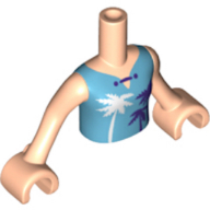 Torso Mini Doll Girl Medium Azure Top with Dark Purple Clasp, White and Dark Purple Palm Trees Pattern, Light Nougat Arms with Hands