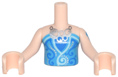 Torso Mini Doll Girl Blue Strapless Top, Light Aqua Trim, Silver Necklace Pattern, Light Nougat Arms with Hands with Dark Azure Tattoo