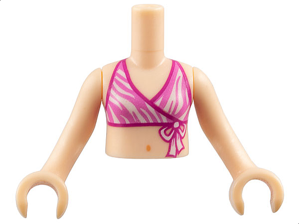 Torso Mini Doll Girl Dark Pink and White Bikini Top with Magenta Edges Pattern, Light Nougat Arms with Hands