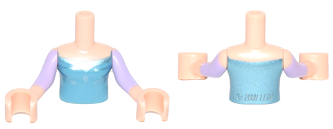 Torso Mini Doll Girl Blue Top with Metallic Light Blue Ice Crystals Pattern, Light Nougat Arms with Hands with Lavender Sleeves