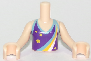 Torso Mini Doll Girl Dark Purple Halter Top with Stars and Dark Azure, Yellow and White Rainbow Pattern, Light Nougat Arms with Hands