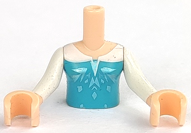 Torso Mini Doll Girl Blue Top with Metallic Light Blue Ice Crystals Pattern, Light Nougat Arms with Hands with White Sleeves