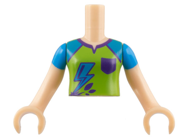 Torso Mini Doll Girl Lime Top with Dark Azure Lightning, Dark Purple Pocket Pattern, Light Nougat Arms with Hands with Dark Azure Sleeves