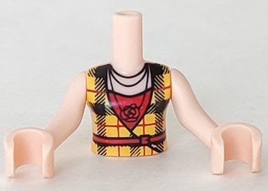 Torso Mini Doll Girl Bright Light Orange Top, Red Belt, Red Shirt and Rose Necklace Pattern, Light Nougat Arms with Hands
