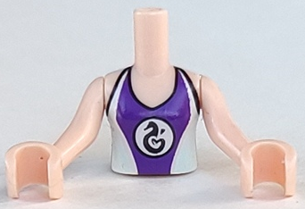 Torso Mini Doll Girl Light Aqua and Dark Purple Wetsuit with Seahorse Logo Pattern, Light Nougat Arms with Hands