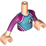 Torso Mini Doll Girl Medium Azure and Magenta Wetsuit with Seahorse Logo Pattern, Light Nougat Arms with Hands with Magenta Sleeves