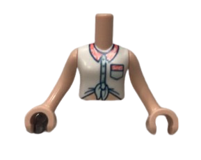 Torso Mini Doll Girl White Tied Sleeveless Shirt, Coral Collar and Pocket Pattern, Light Nougat Arms with Hands