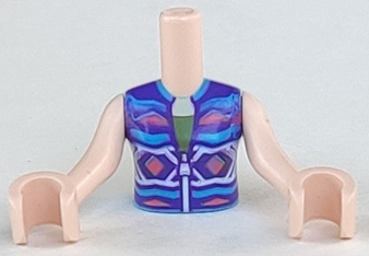 Torso Mini Doll Girl Dark Purple, Dark Pink and Dark Azure Sleeveless Jacket with Zipper Pattern, Light Nougat Arms with Hands