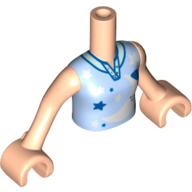 Torso Mini Doll Girl Bright Light Blue Sleepshirt with Sleeping Moon, Stars and Buttons Pattern, Light Nougat Arms with Hands