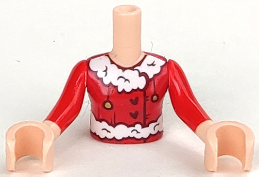 Torso Mini Doll Girl Dark Red Top with Lace and Hearts Pattern, Light Nougat Arms with Hands with Red Sleeves