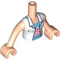 Torso Mini Doll Girl White Top with Paw Print Undershirt Pattern, Light Nougat Arms with Hands