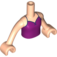 Torso Mini Doll Girl Magenta Tank Top with Dark Blue Straps Pattern, Light Nougat Arms with Hands