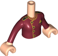 Torso Mini Doll Girl Dark Red Jacket with Gold Trim Pattern, Light Nougat Arms with Hands with Dark Red Sleeves