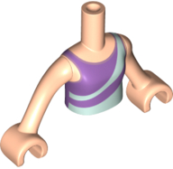 Torso Mini Doll Girl Medium Lavender Top with Light Aqua Diagonal Stripes Pattern, Light Nougat Arms with Hands