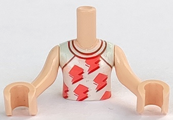 Torso Mini Doll Girl White Sleeveless Baseball Shirt with Coral Lightning Bolts Pattern, Light Nougat Arms with Hands
