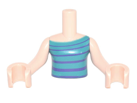 Torso Mini Doll Girl Dark Turquoise Sleeveless Top with Dark Purple Stripes Pattern, Light Nougat Arms with Hands