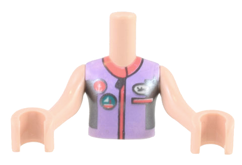 Torso Mini Doll Girl Lavender, Coral, and Pearl Dark Gray Sailing Outfit, Badges, Name Tag, and Pockets Pattern, Light Nougat Arms with Hands