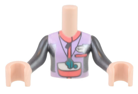 Torso Mini Doll Girl Lavender, Coral, and Pearl Dark Gray Sailing Outfit, Whistle Pattern, Light Nougat Arms with Hands with Pearl Dark Gray Long Sleeves