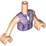 Torso Mini Doll Girl Lavender Striped Vest with Silver Zipper and Pockets over White Shirt Pattern, Light Nougat Arms with Hands