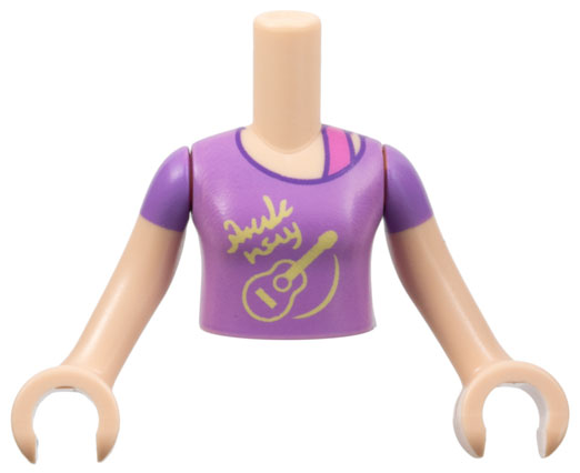 Torso Mini Doll Girl Medium Lavender Top with Bright Light Yellow Guitar Pattern, Light Nougat Arms with Hands with Medium Lavender Short Sleeves
