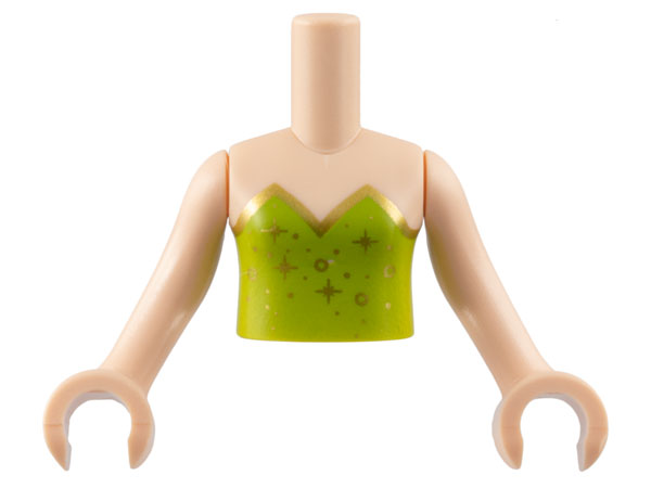 Torso Mini Doll Girl Lime Strapless Top, Gold Hem, Circles and Sparkles Pattern, Light Nougat Arms with Hands
