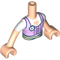 Torso Mini Doll Girl Lavender Top over White Shirt with Heart Cutout and Yellowish Green Belt, Light Nougat Arms with Hands with White Short Sleeves