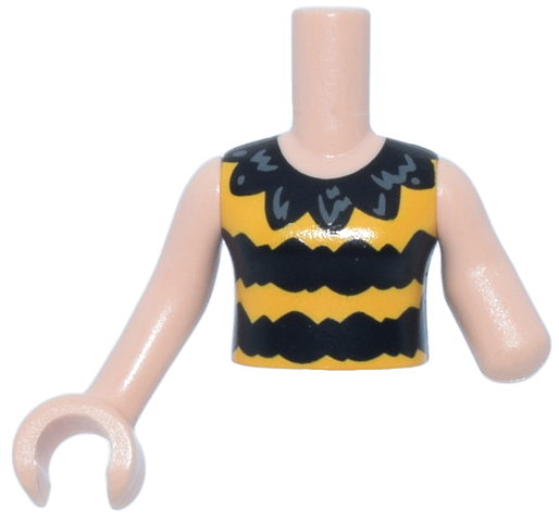 Torso Mini Doll Girl Black and Yellow Striped Top, Collar with Dark Bluish Gray Accents Pattern, Light Nougat Arm Left, Light Nougat Arm with Hand Right