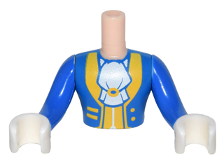 Torso Mini Doll Man Blue Coat with White Ascot, Yellow Trim Pattern, Blue Arms / Sleeves with White Hands / Gloves
