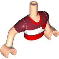 Torso Mini Doll Man Dark Red and White Striped V-Neck Shirt Pattern, Light Nougat Arms with Hands with Dark Red Short Sleeves