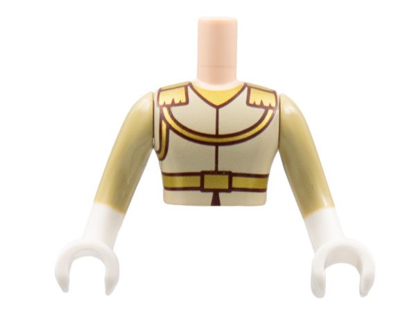 Torso Mini Doll Man Tan Uniform with Gold Piping and Belt with Dark Red Outline Pattern, White Arms with Hands with Tan Long Sleeves