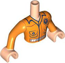 Torso Mini Doll Man Orange Construction Vest with Pockets and Dark Blue Trim, Silver Reflective Stripe, Saw Blade on Back Pattern, Light Nougat Arms with Hands with Orange Long Sleeves